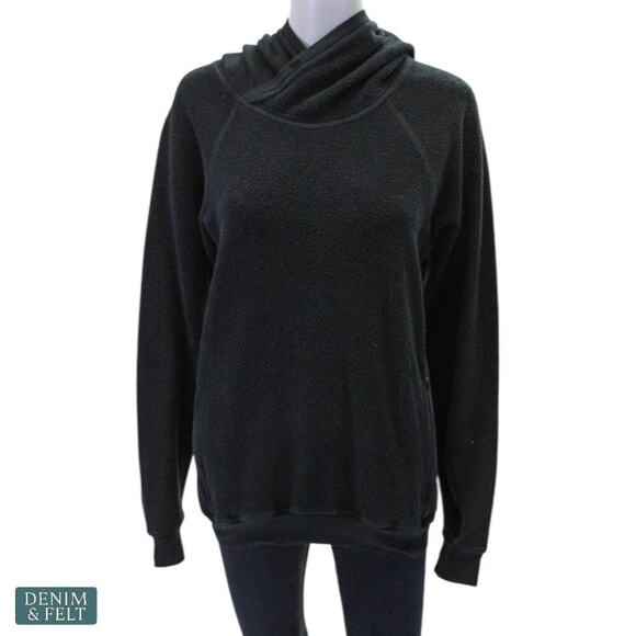Alo Yoga Black Fleece Hoodie Sweatshirt Zipper Pockets Pullover Men’s Size M
